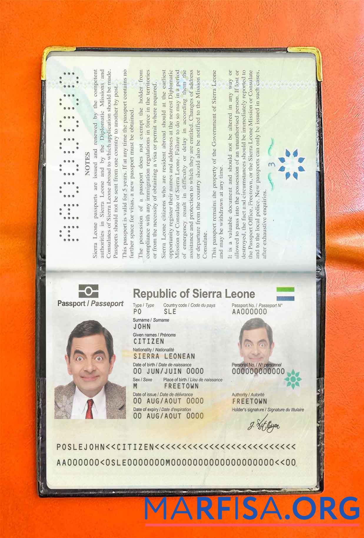 Blank Sierra Leone passport photo look real example